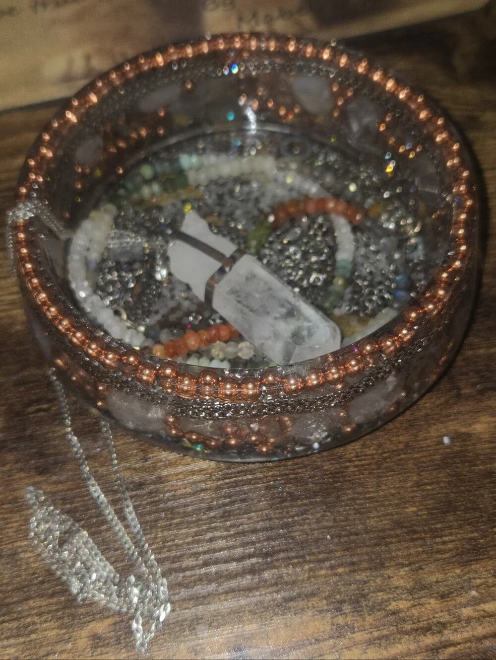 Orgonite Crystal Charging Dish Trinket Tray Copper Quartz & Resin EMF Protection